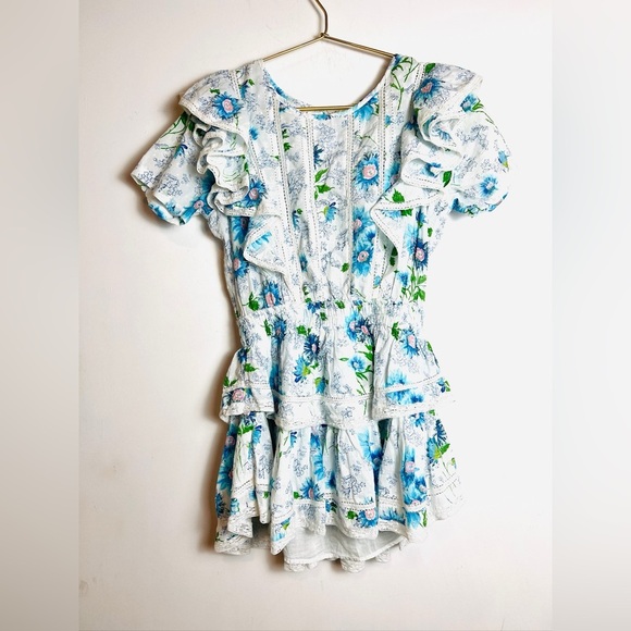 LoveShackFancy Natasha Floral Mini Dress in Blueberry Cloud Size XS - Picture 2 of 13